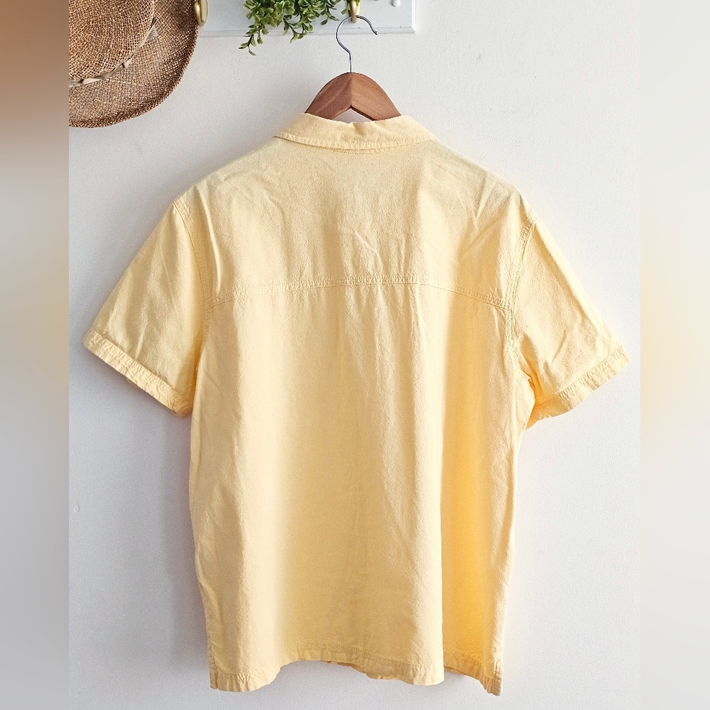 Erika Woman Yellow Button Front Shirt 1X Short Sleeve Cotton Blouse Casual - Picture 4 of 7